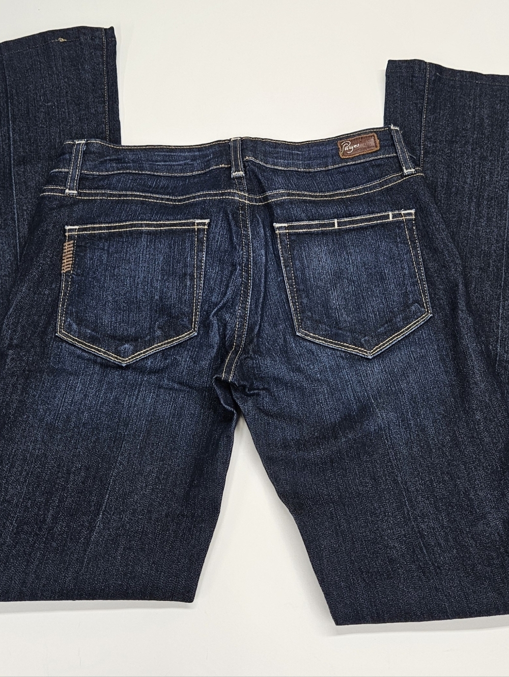 PAIGE Canyon Boot Size 27 womens  Dark Indigo Jeans with Golden Stitching - Picture 4 of 11